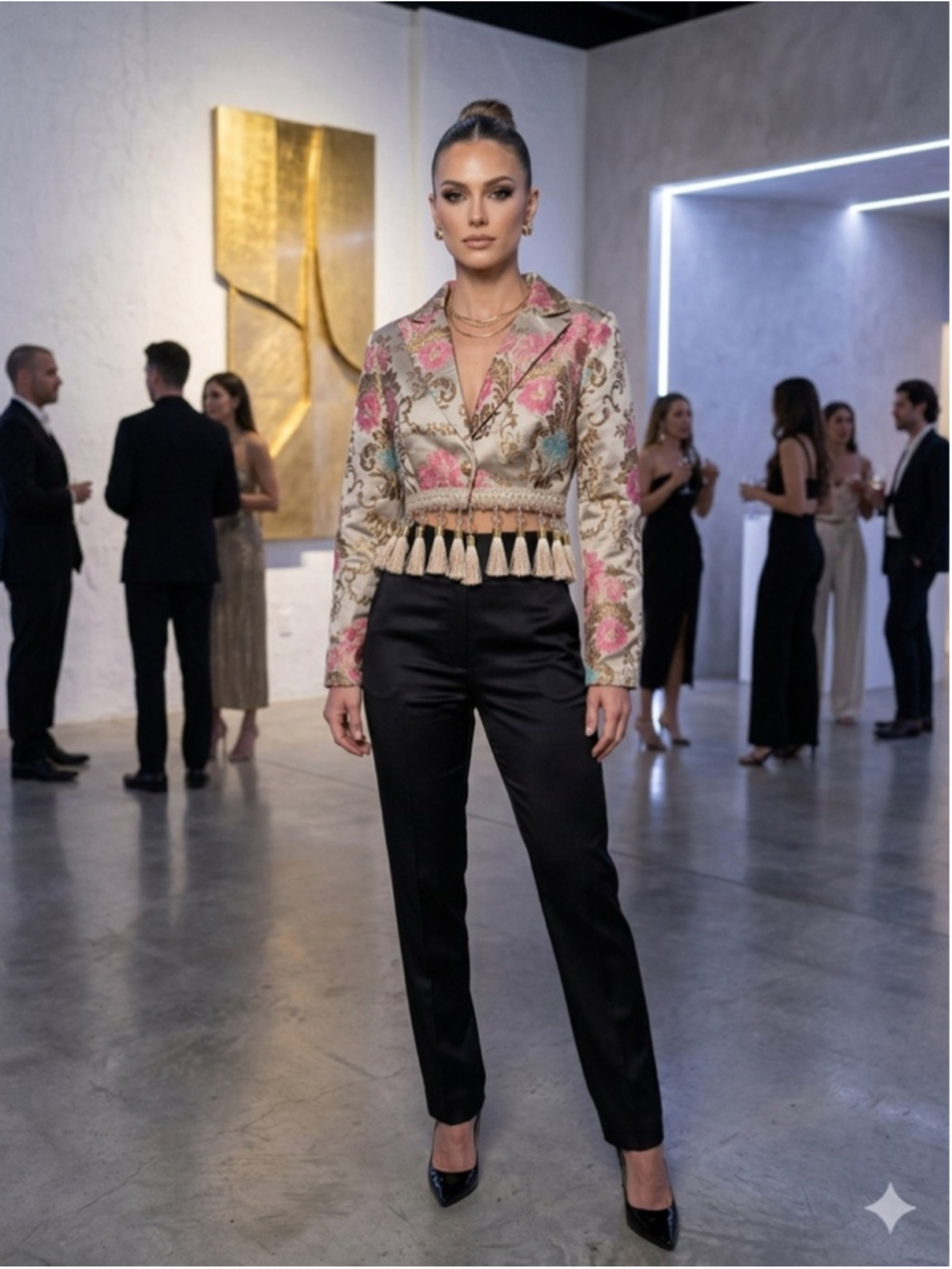 Fashion Nova Tassel Brocade Cropped Blazer - Boho Glam Party Chic - Large - Picture 2 of 16
